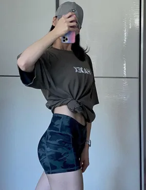 2.5" Printed Side Pockets Yoga Shorts dimgray brushcamo ins