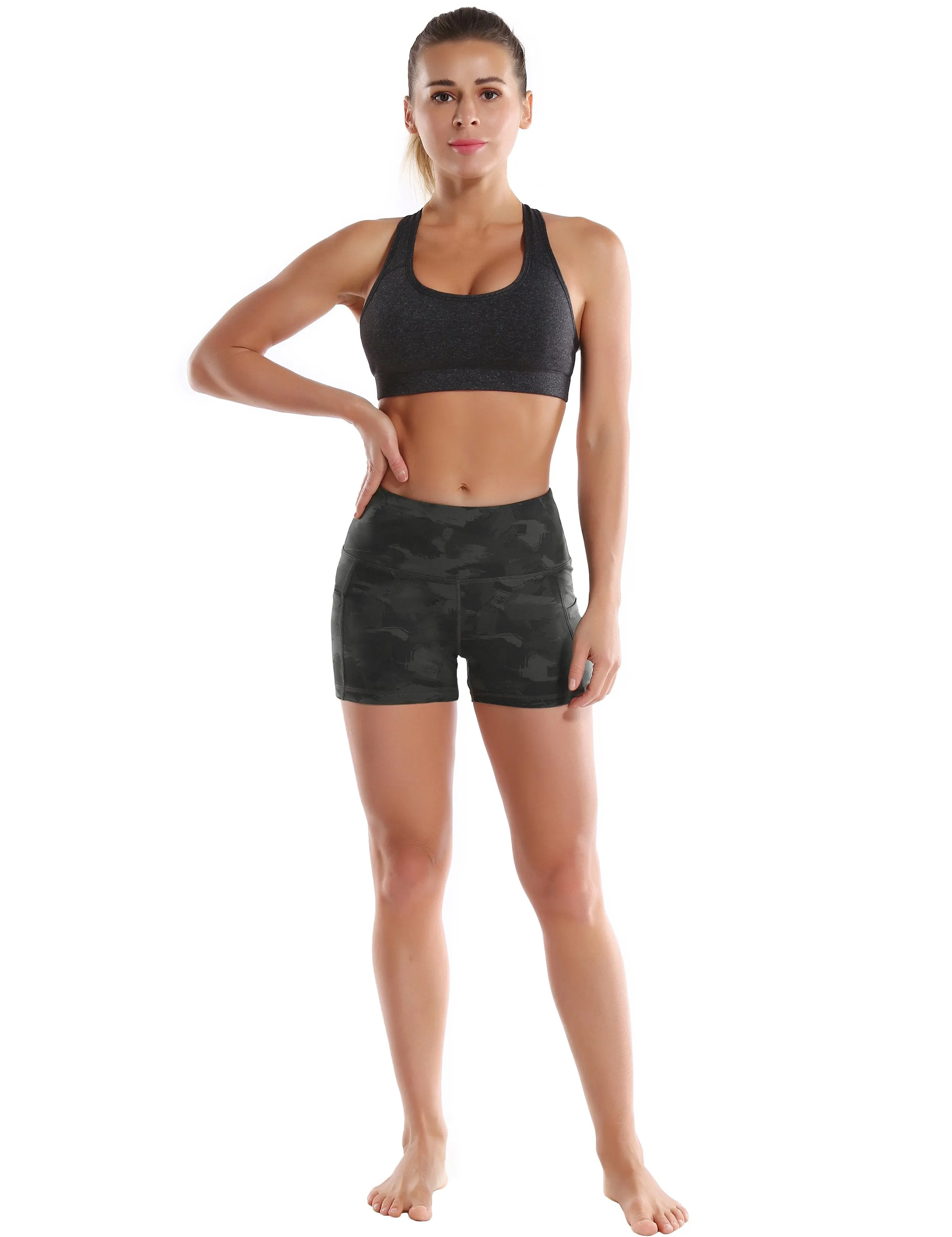 2.5" Printed Side Pockets Yoga Shorts dimgray brushcamo ins