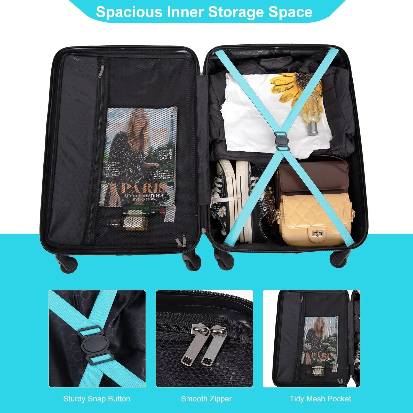 3-Piece ABS Luggage Set with TSA Lock and Spinner Wheels