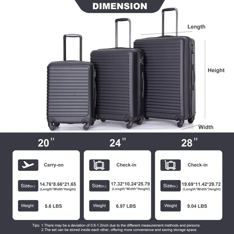 3-Piece ABS Luggage Set with TSA Lock and Spinner Wheels