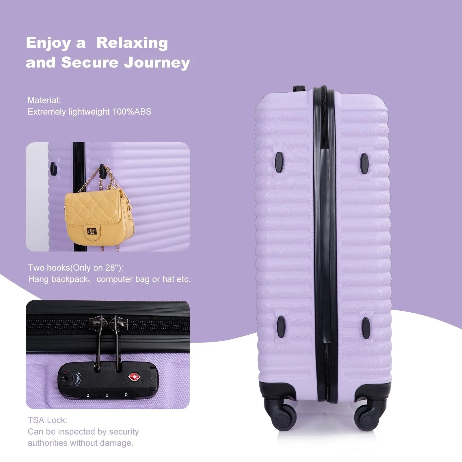 3-Piece ABS Luggage Set with TSA Lock and Spinner Wheels