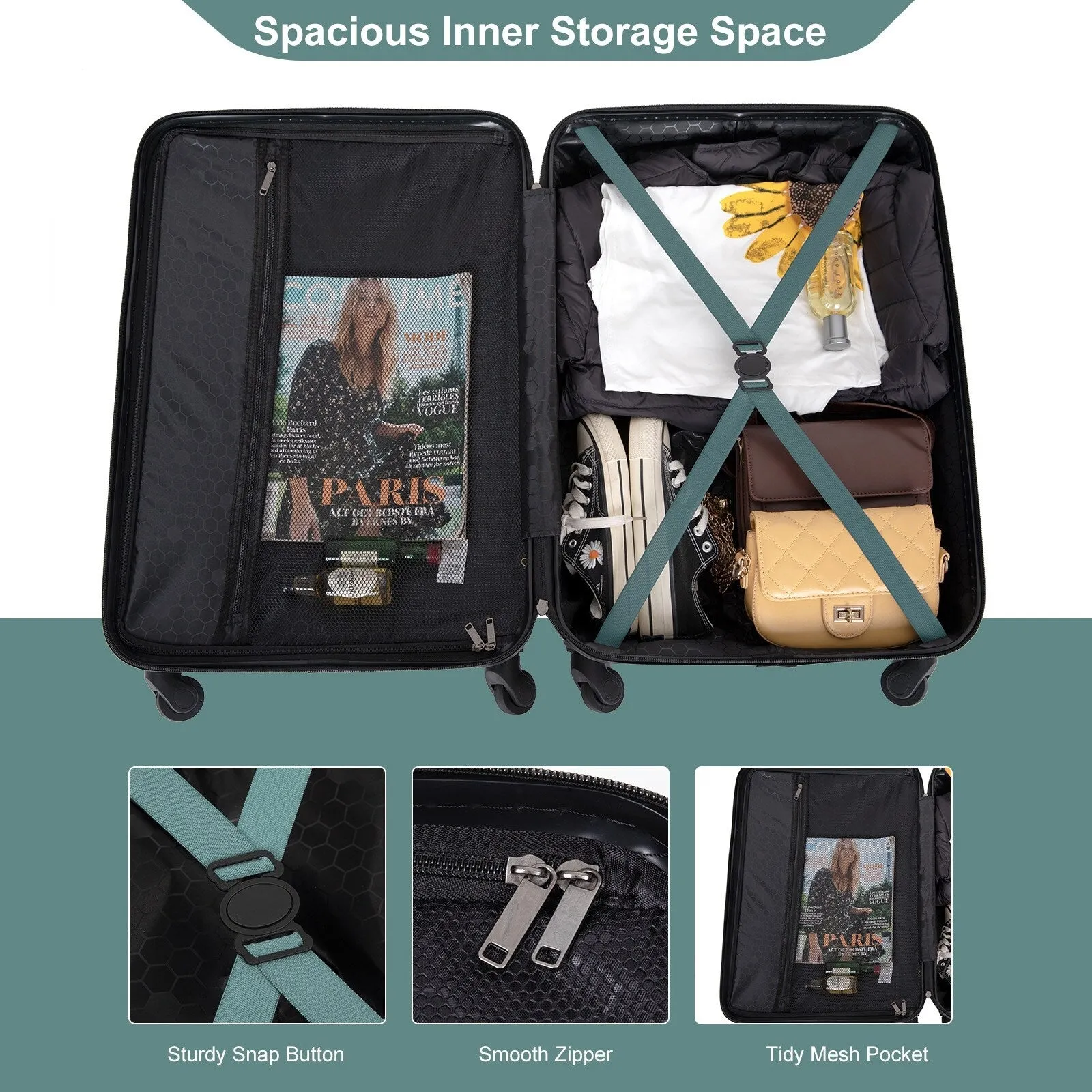 3-Piece ABS Luggage Set with TSA Lock and Spinner Wheels