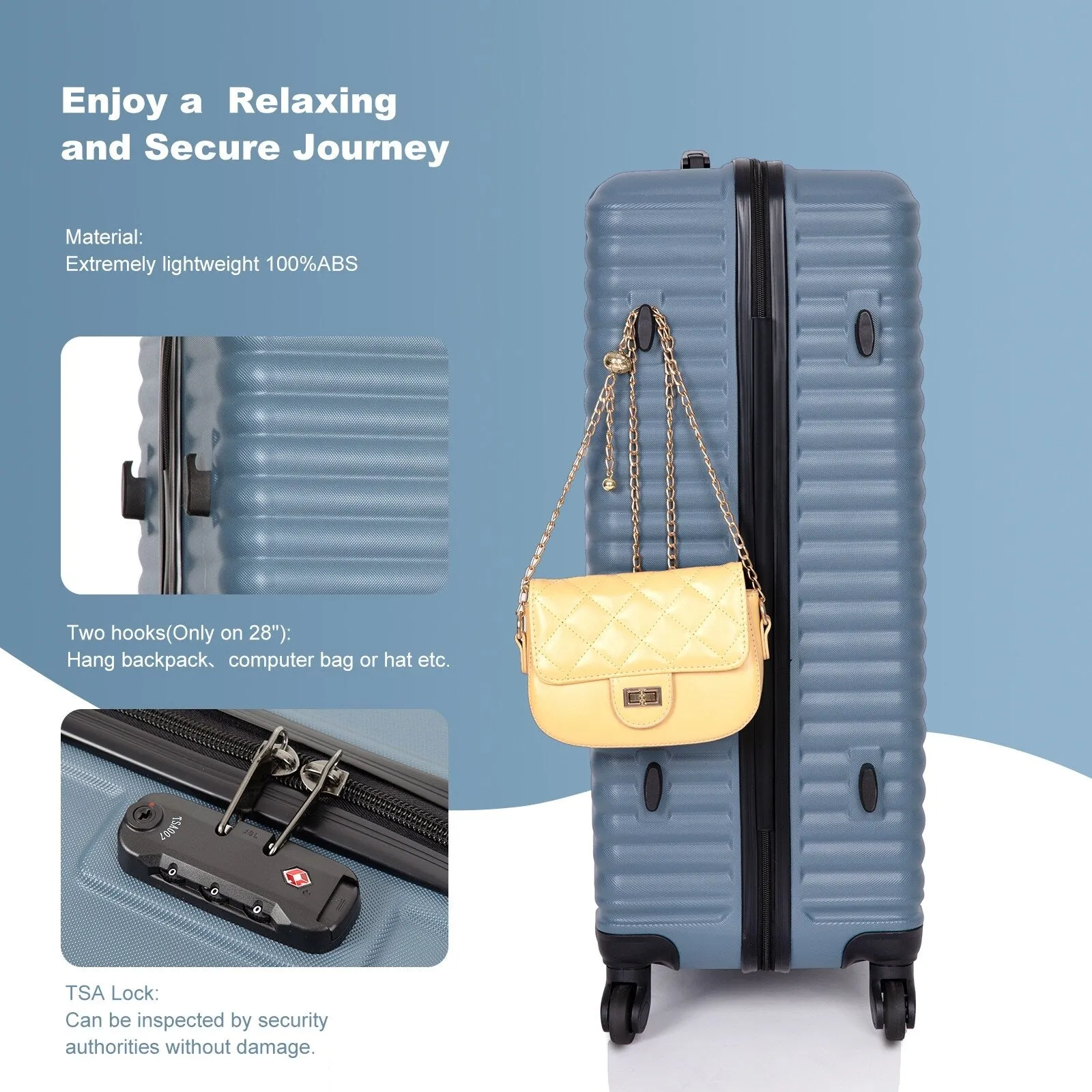 3-Piece ABS Luggage Set with TSA Lock and Spinner Wheels