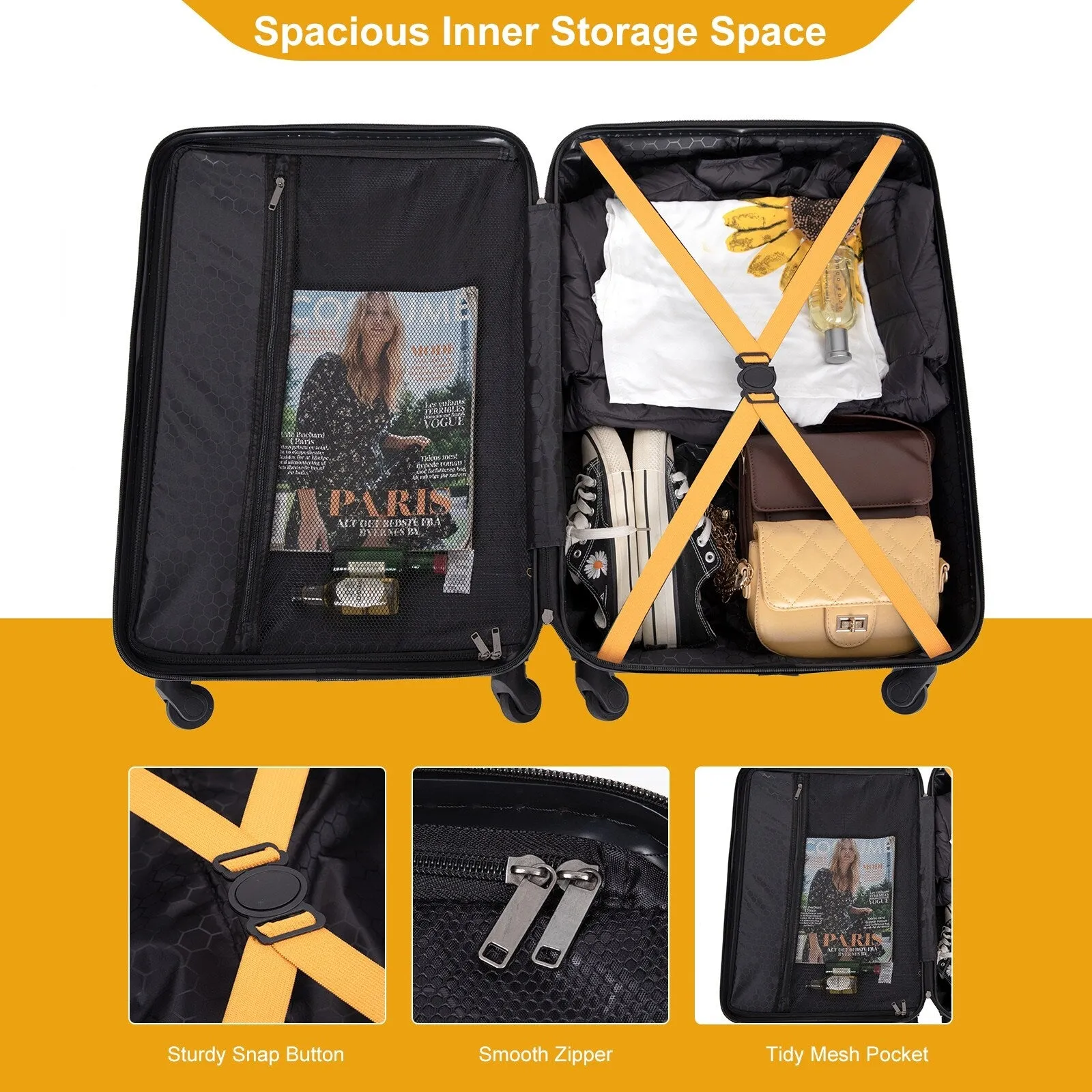 3-Piece ABS Luggage Set with TSA Lock and Spinner Wheels