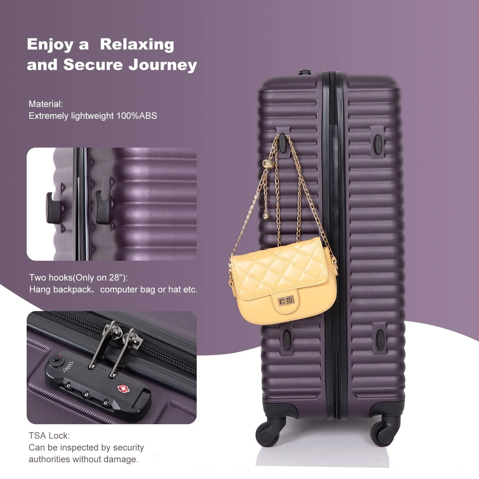 3-Piece ABS Luggage Set with TSA Lock and Spinner Wheels