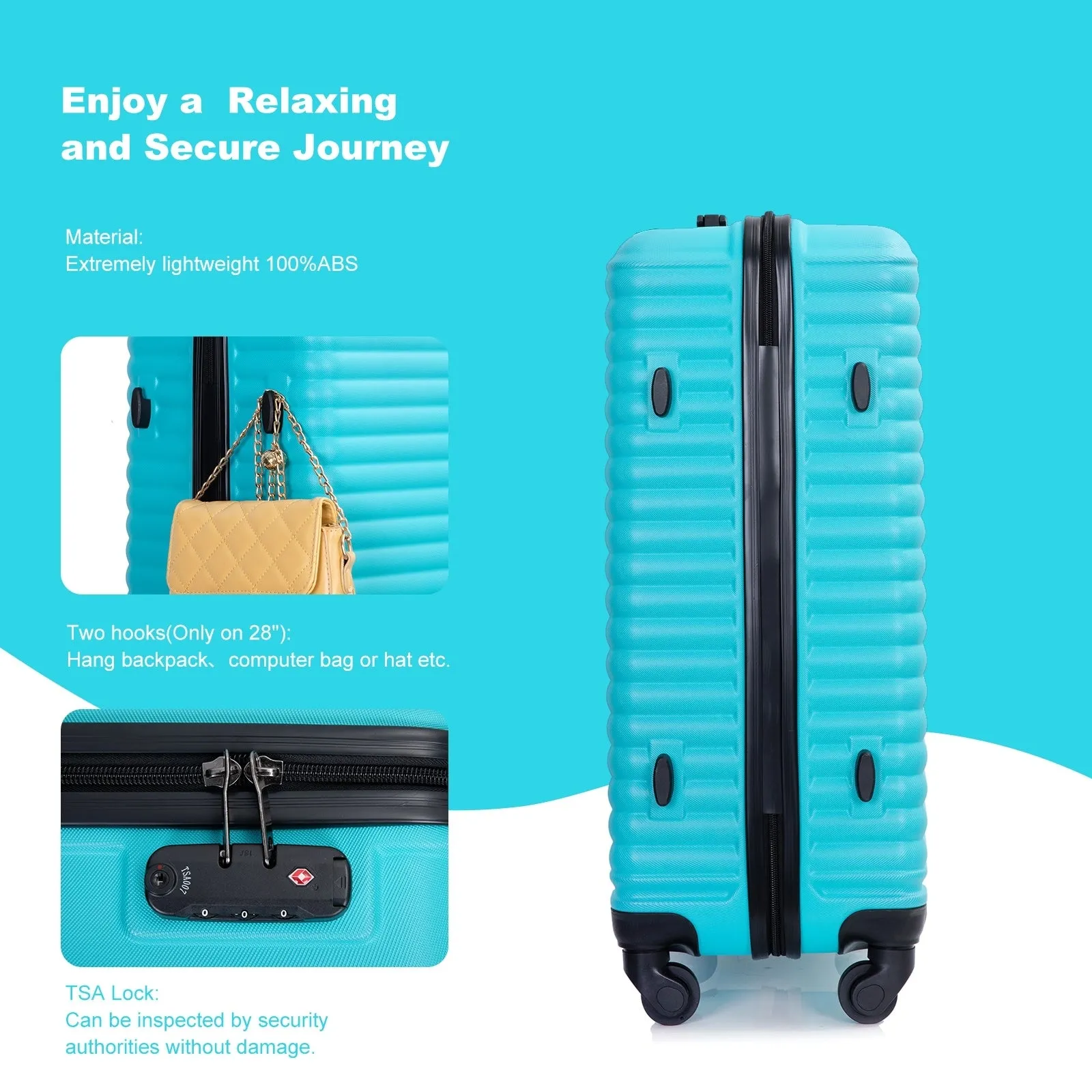 3-Piece ABS Luggage Set with TSA Lock and Spinner Wheels