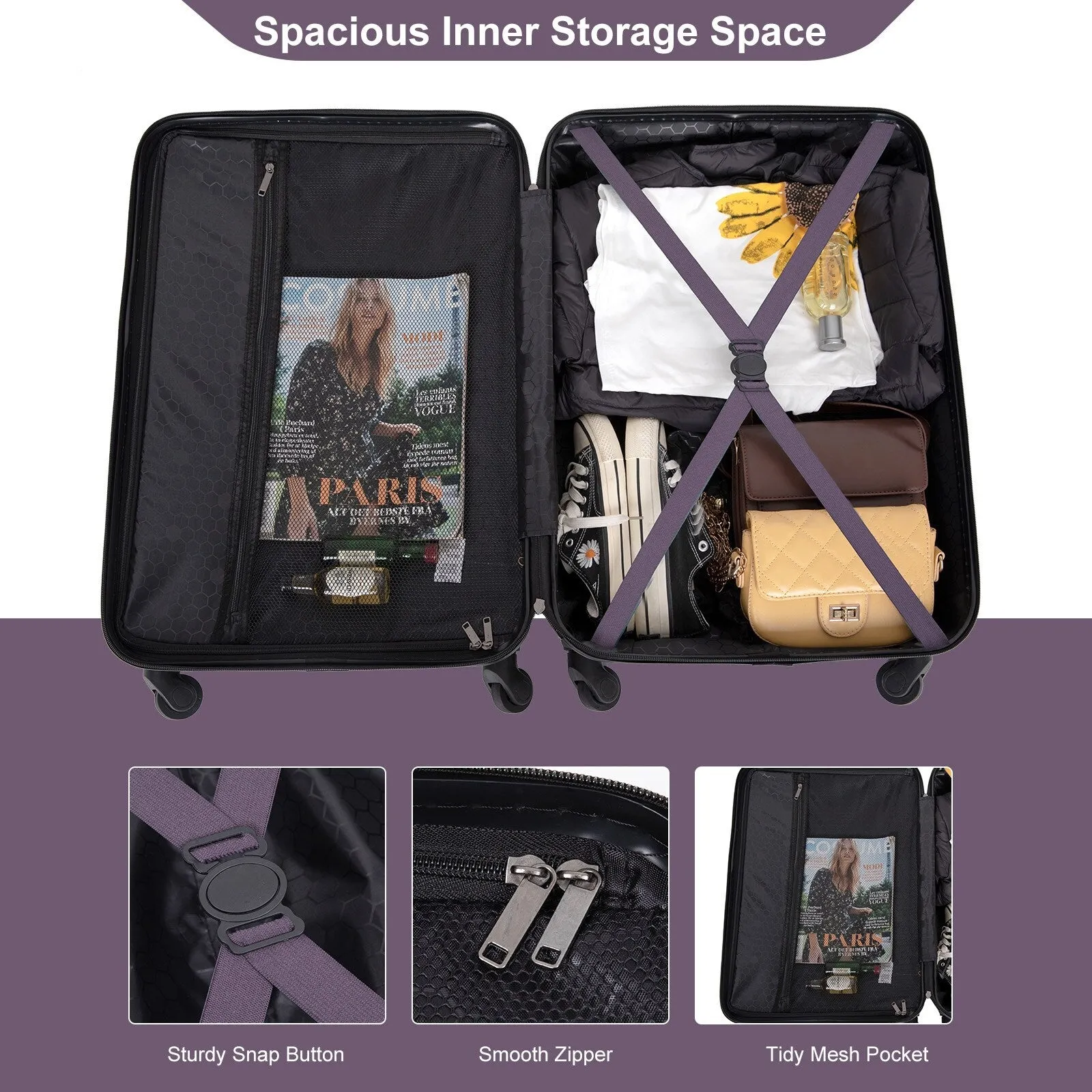 3-Piece ABS Luggage Set with TSA Lock and Spinner Wheels