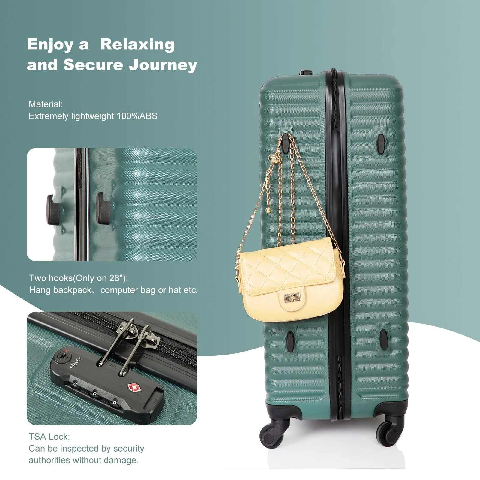3-Piece ABS Luggage Set with TSA Lock and Spinner Wheels