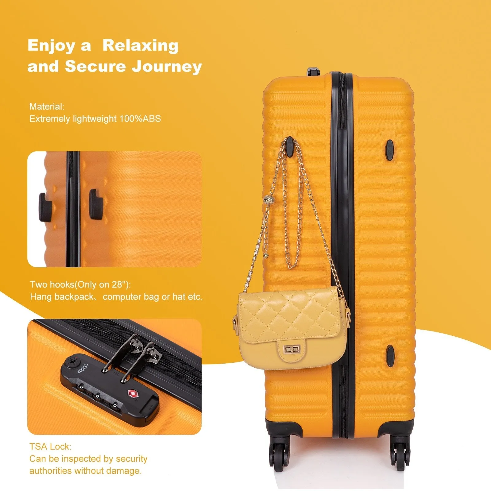 3-Piece ABS Luggage Set with TSA Lock and Spinner Wheels
