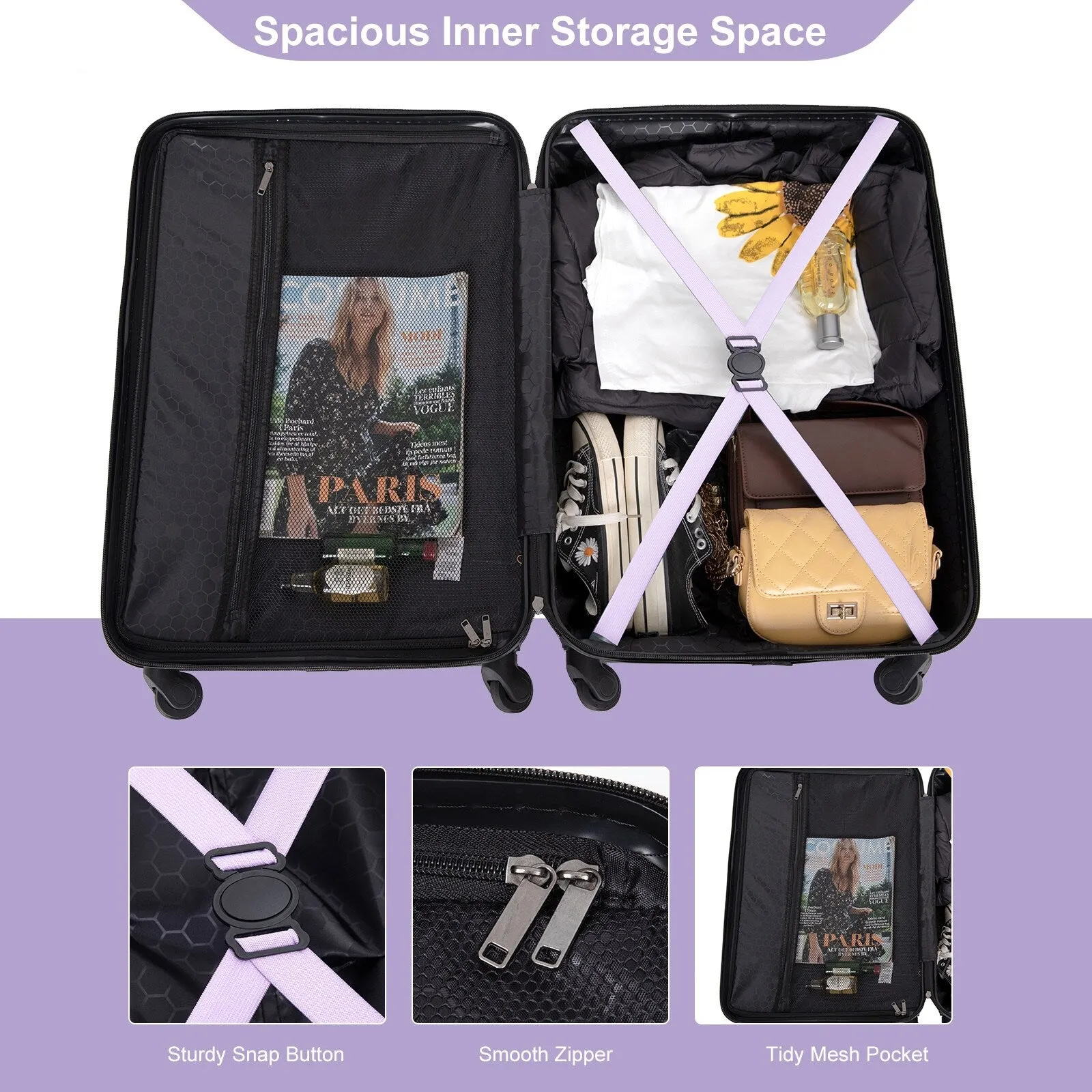 3-Piece ABS Luggage Set with TSA Lock and Spinner Wheels