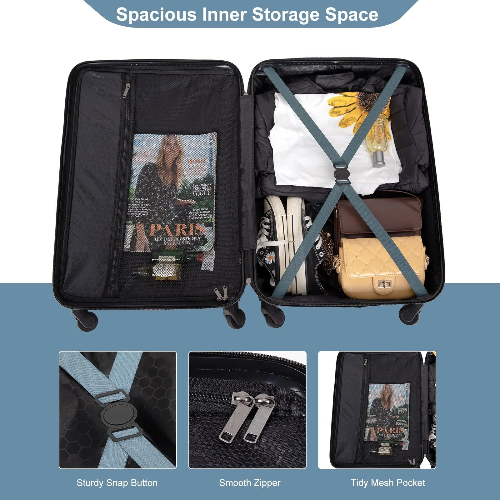 3-Piece ABS Luggage Set with TSA Lock and Spinner Wheels