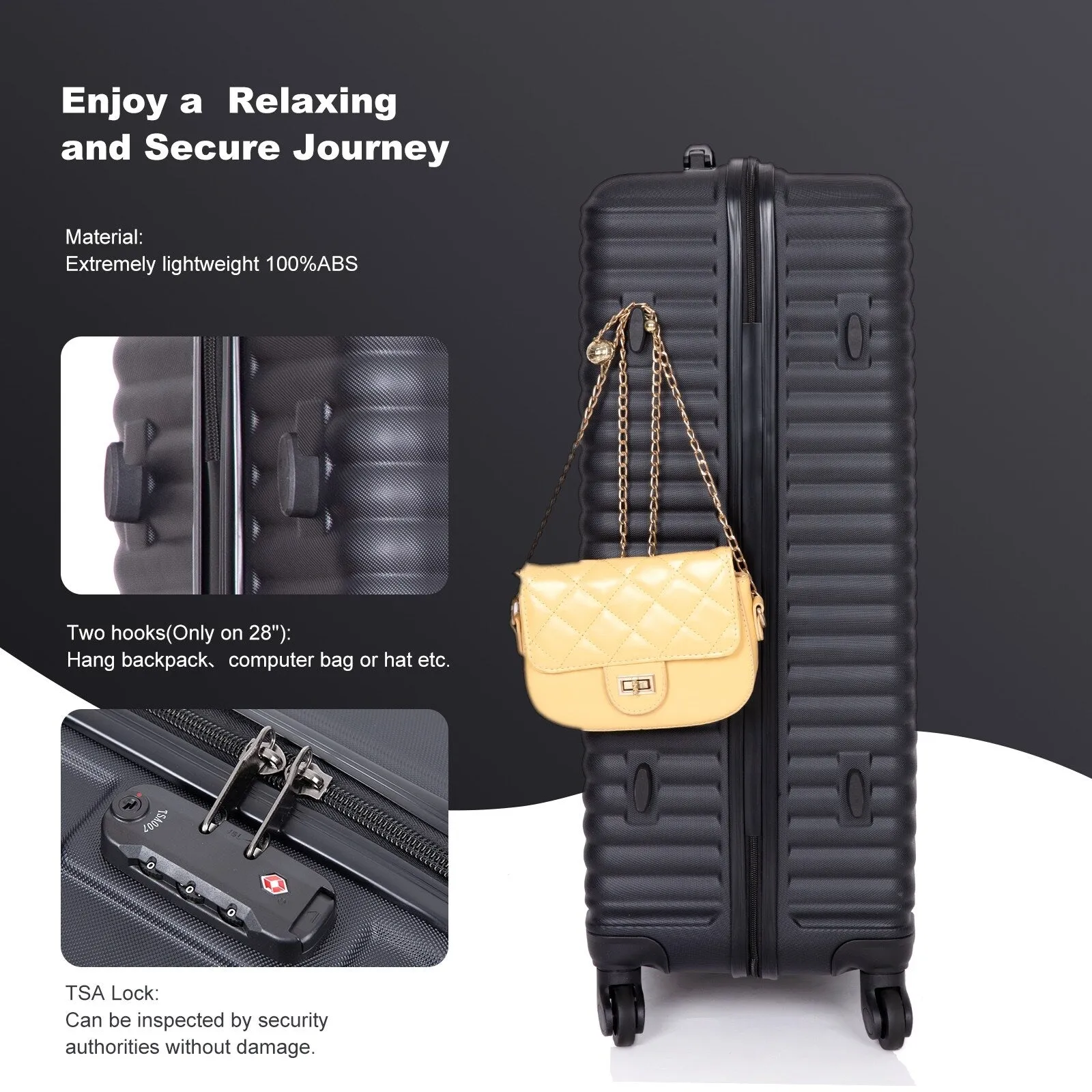 3-Piece ABS Luggage Set with TSA Lock and Spinner Wheels