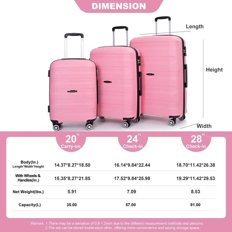 3 Piece PP Lightweight Suitcase Luggage Sets with TSA Lock