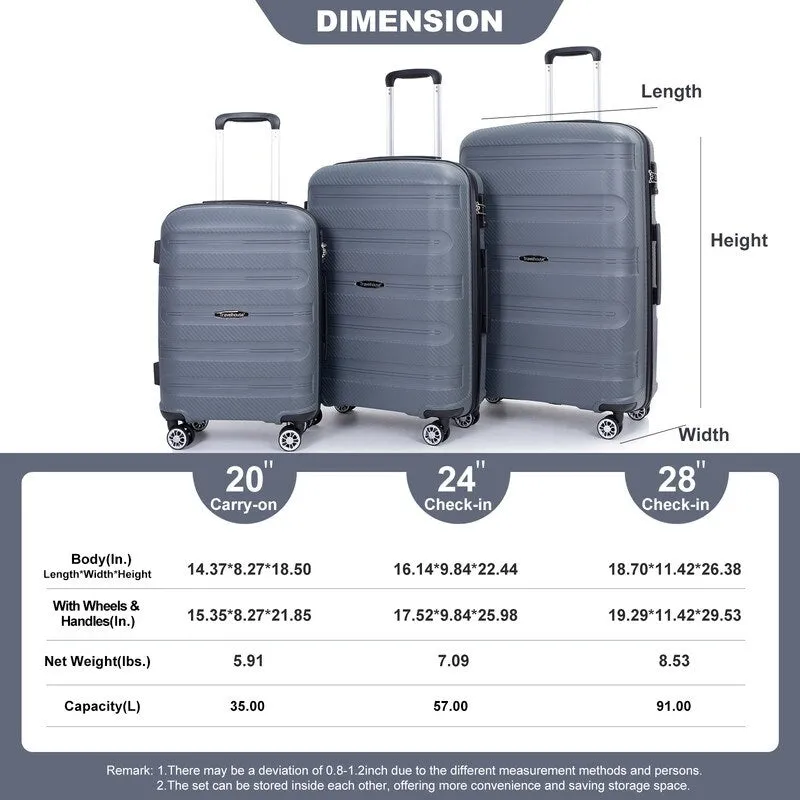 3 Piece PP Lightweight Suitcase Luggage Sets with TSA Lock