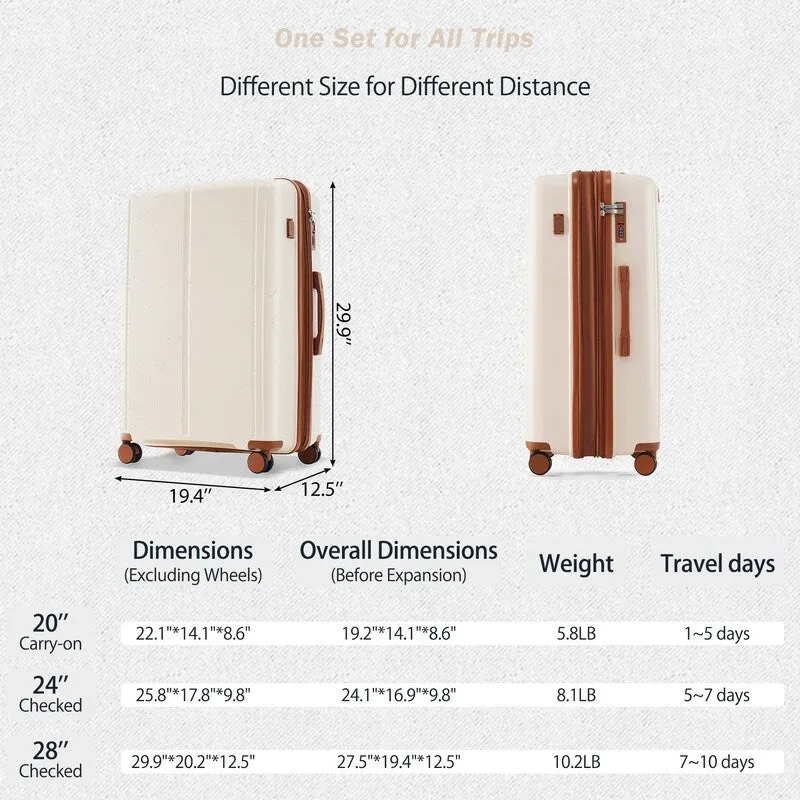 4PCS Expandable PP Lightweight Suitcase Luggage Sets with Travel Bag and 360°Spinner Wheels