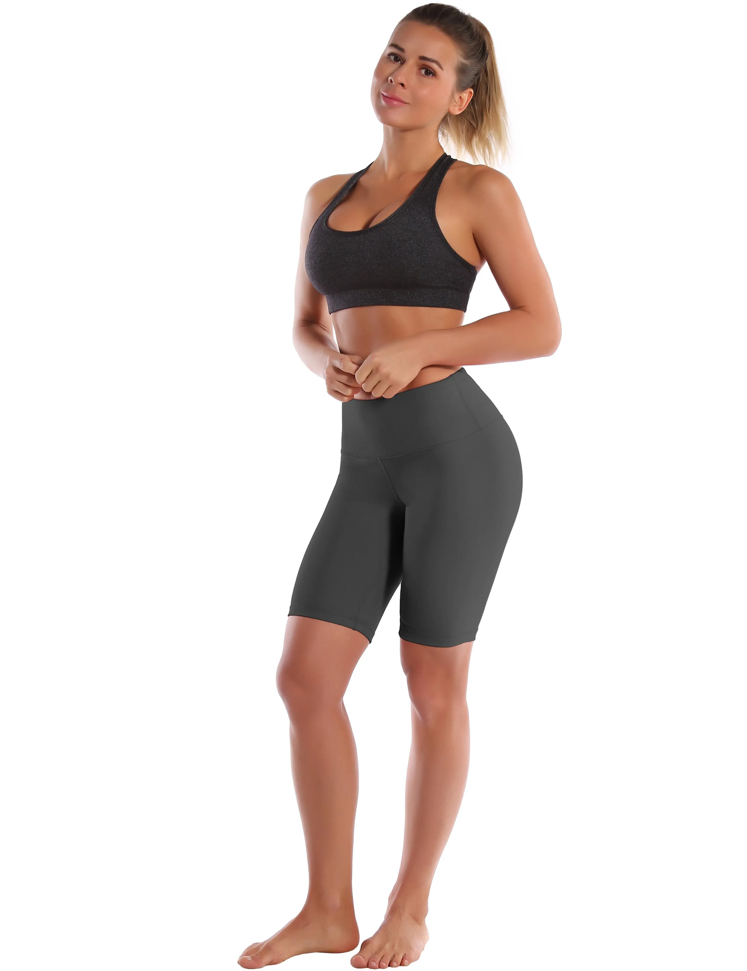 8" High Waist Plus Size Shorts shadowcharcoal ins_Plus Size
