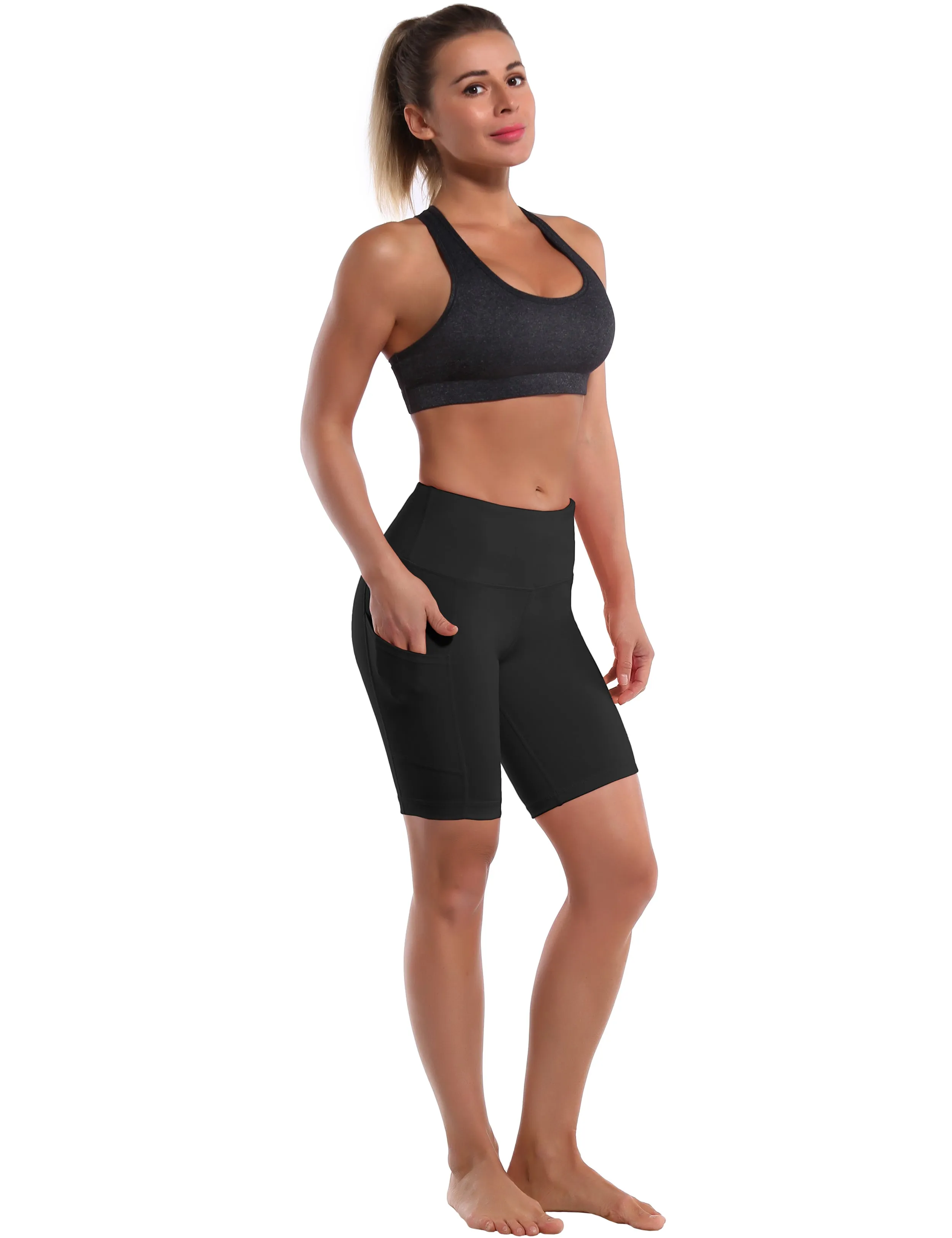 8" Side Pockets Pilates Shorts black_Pilates