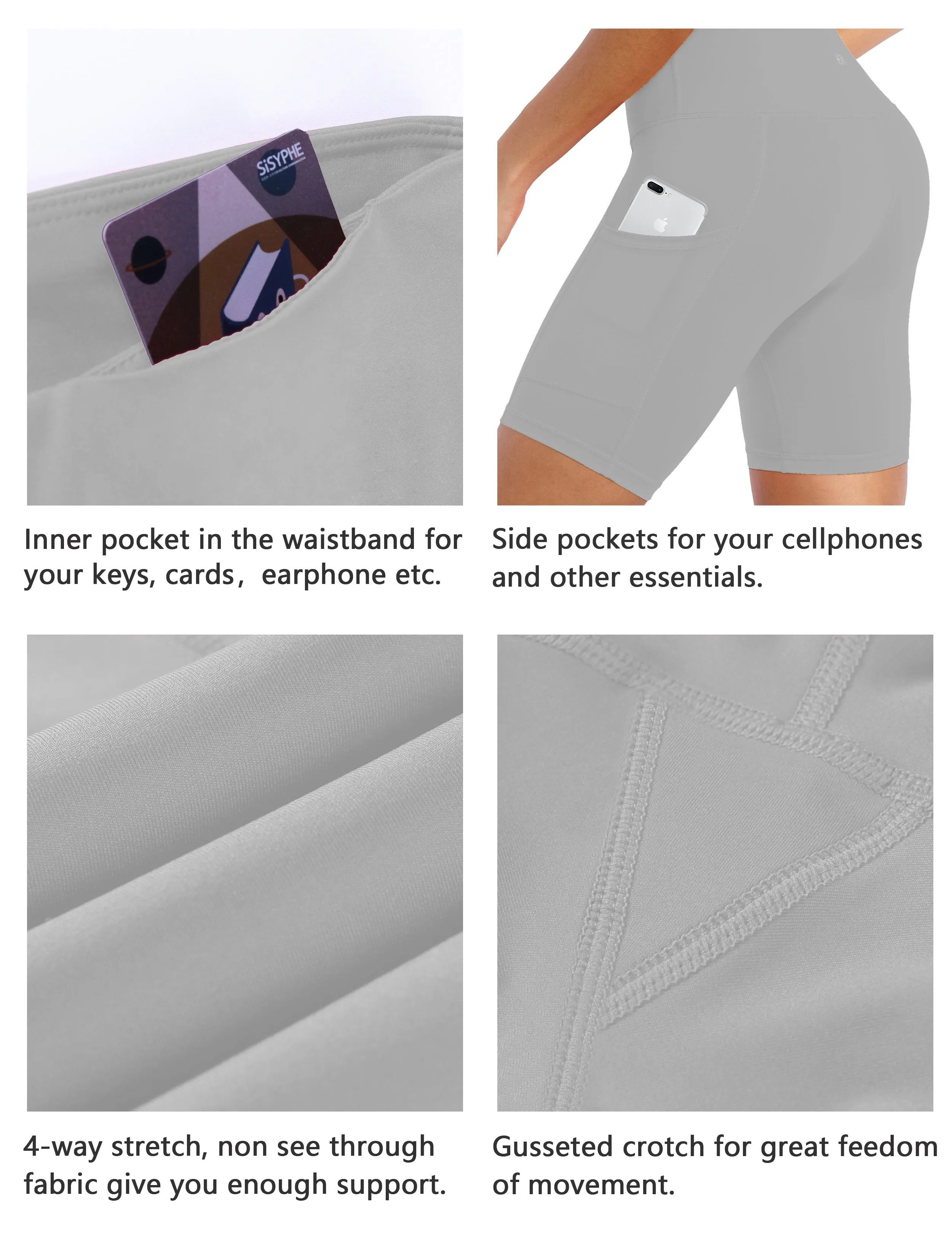 8" Side Pockets Pilates Shorts lightgray ins_Pilates