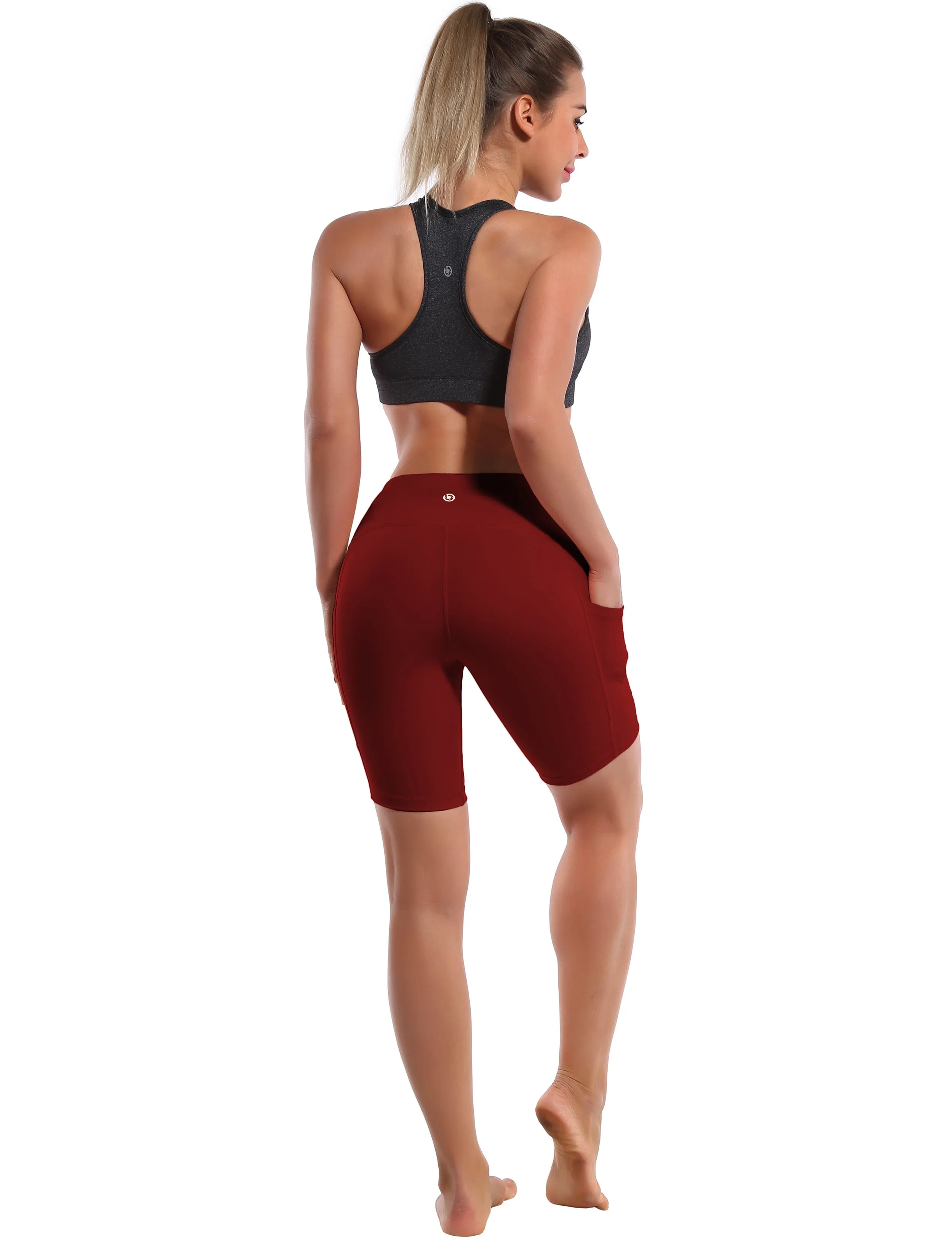 8" Side Pockets Yoga Shorts cherryred_yoga