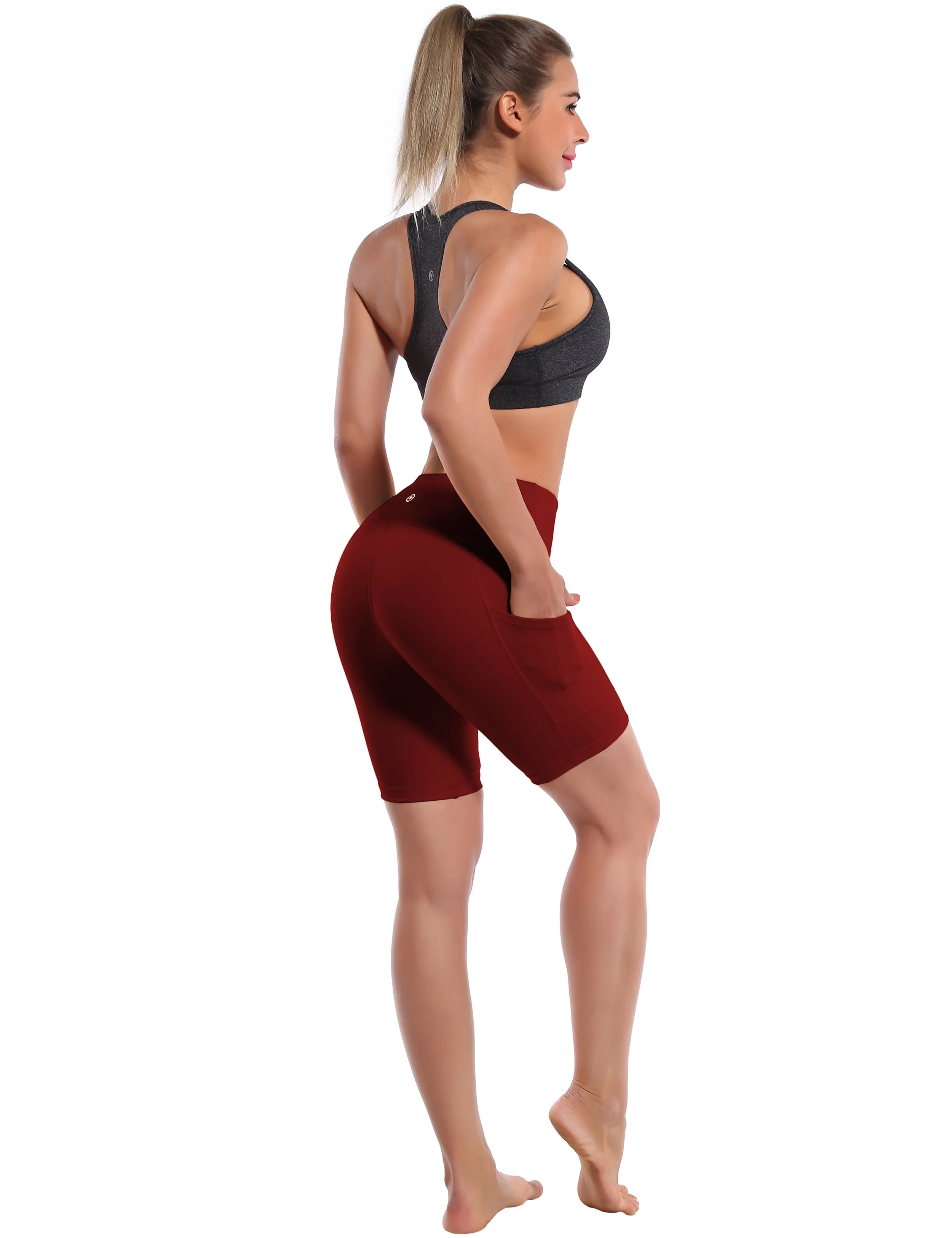 8" Side Pockets Yoga Shorts cherryred_yoga