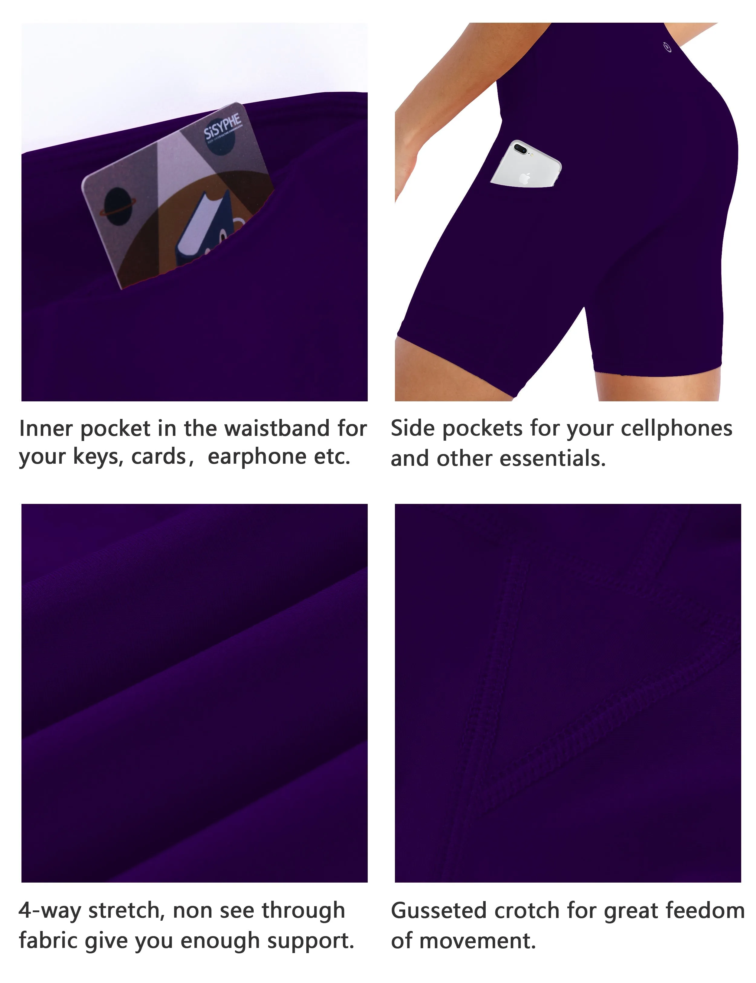 8" Side Pockets Yoga Shorts eggplantpurple_yoga