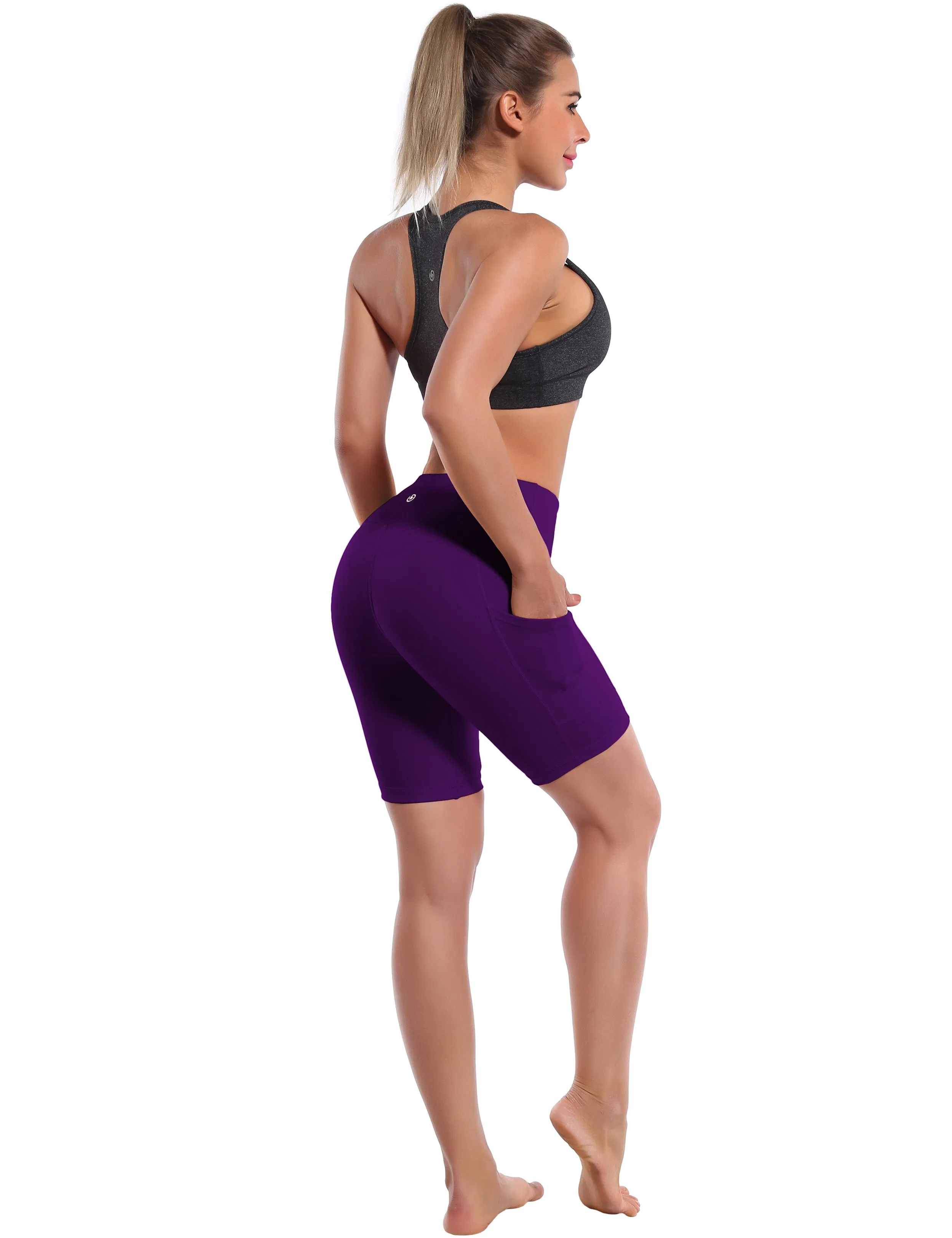 8" Side Pockets Yoga Shorts eggplantpurple_yoga