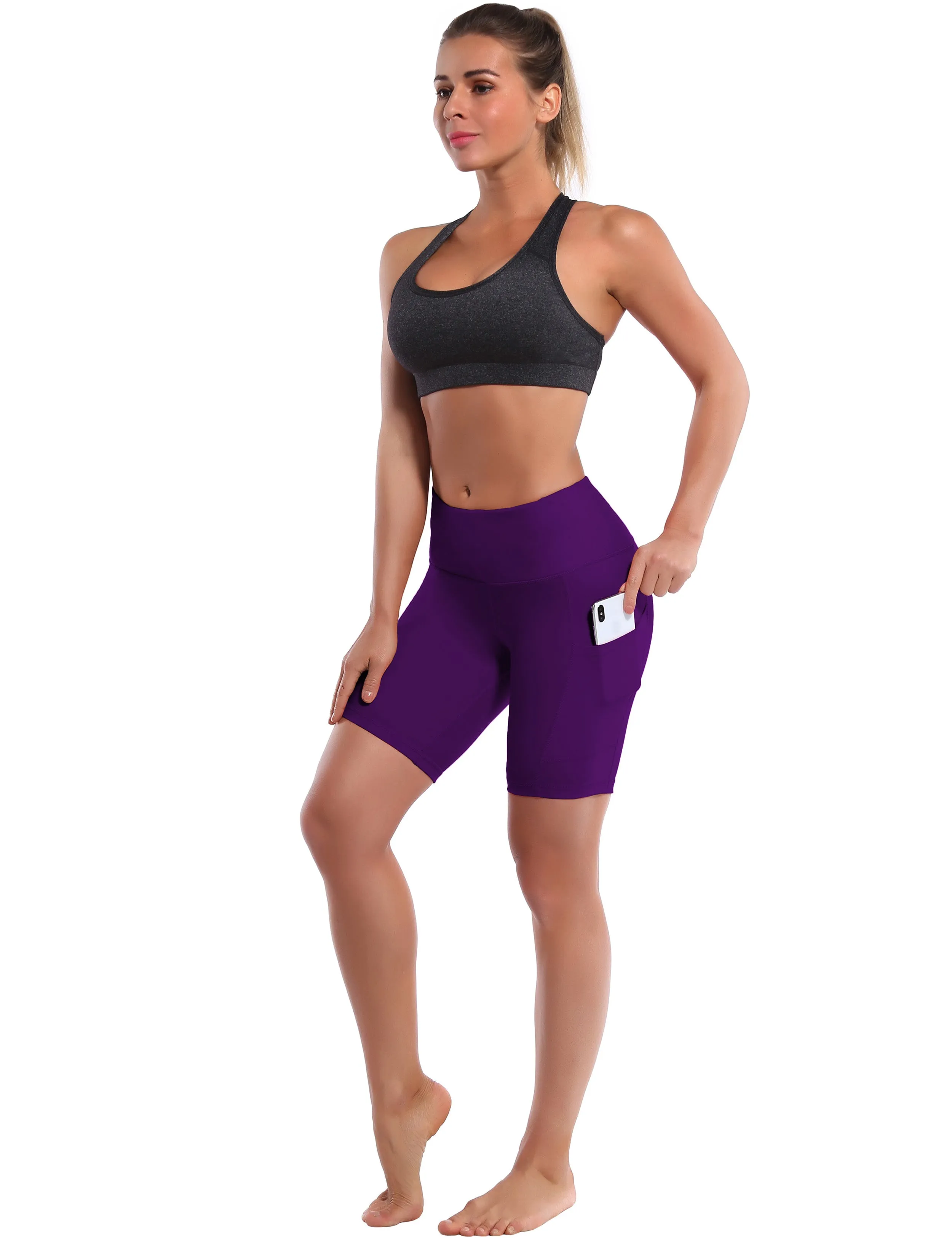 8" Side Pockets Yoga Shorts eggplantpurple_yoga