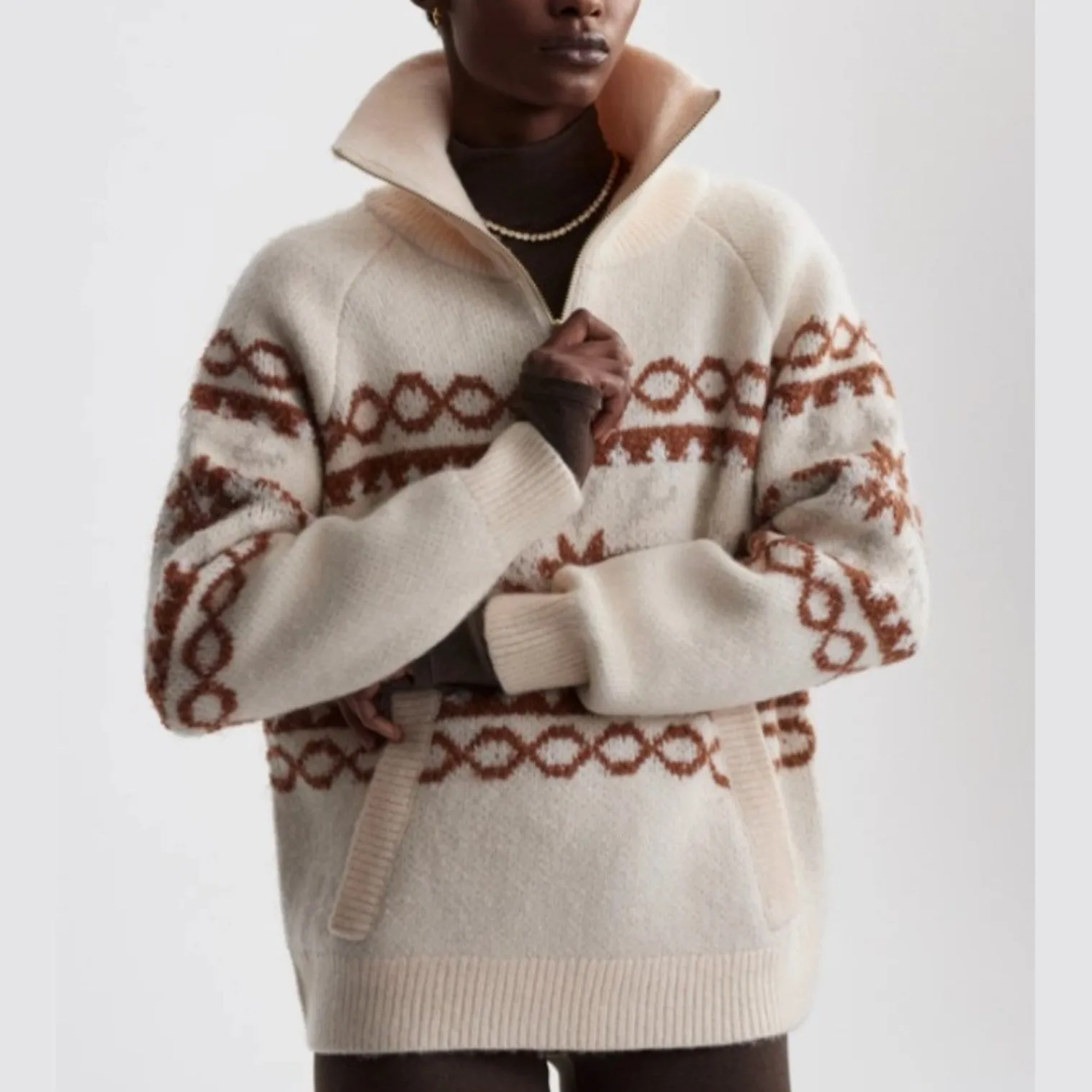 Cai Fair Isle Half Zip Sweater - Whitecap Grey Fairisle