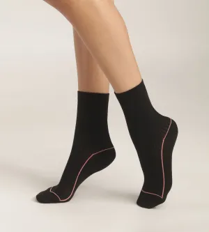 Chaussettes femme en coton côtelé Noir avec liseré coloré Dim Mode