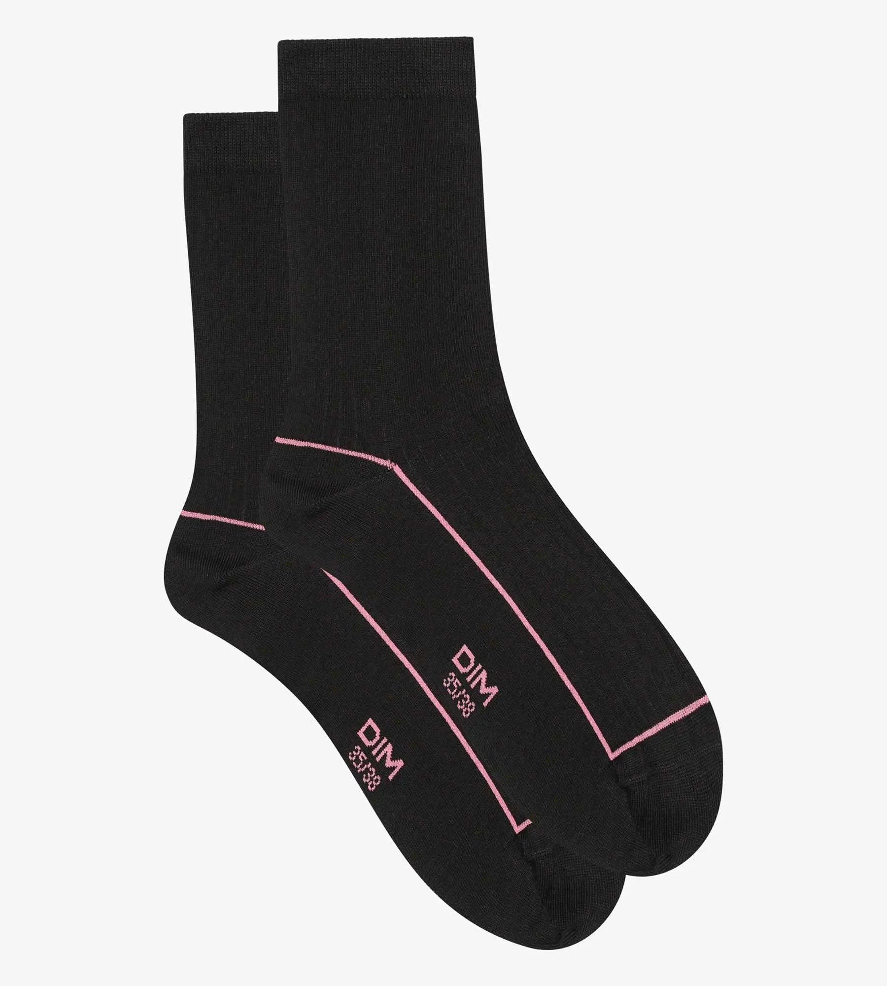 Chaussettes femme en coton côtelé Noir avec liseré coloré Dim Mode