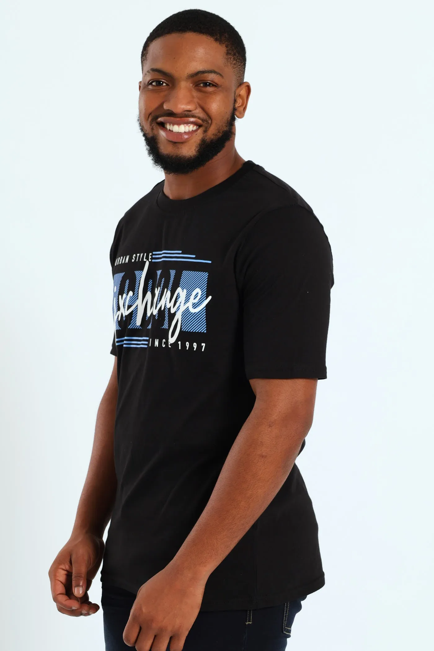 Cool Front Chest Print Tee - Black