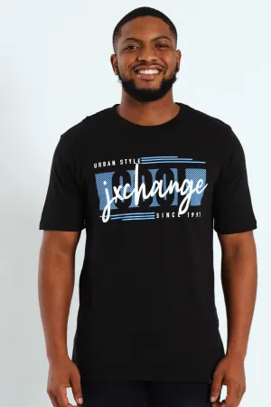 Cool Front Chest Print Tee - Black