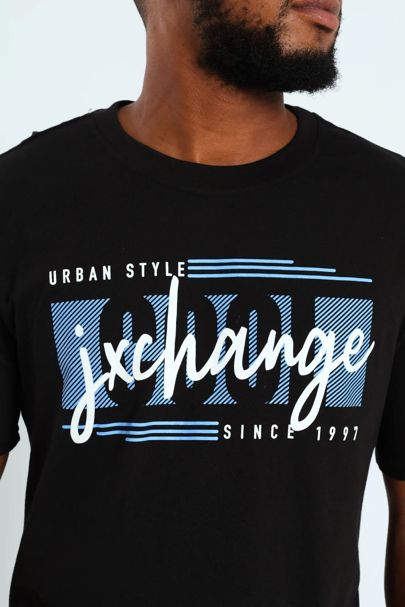 Cool Front Chest Print Tee - Black