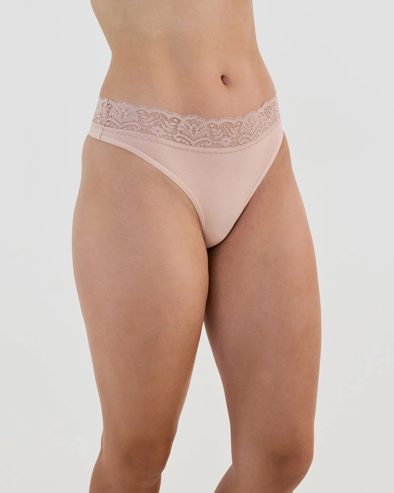 Cotton And Lace Thong
