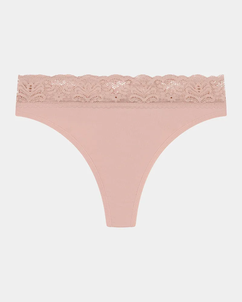 Cotton And Lace Thong