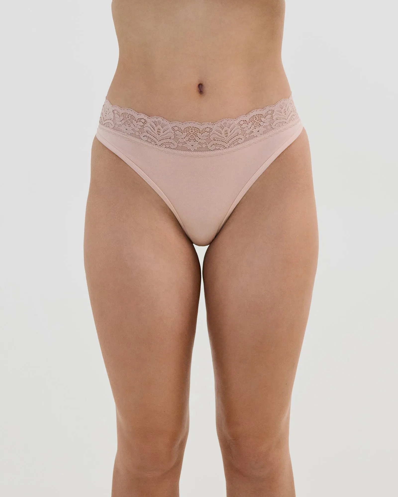 Cotton And Lace Thong