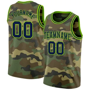 Custom Camo Navy-Neon Green Authentic Salute To Service Basketball Jersey