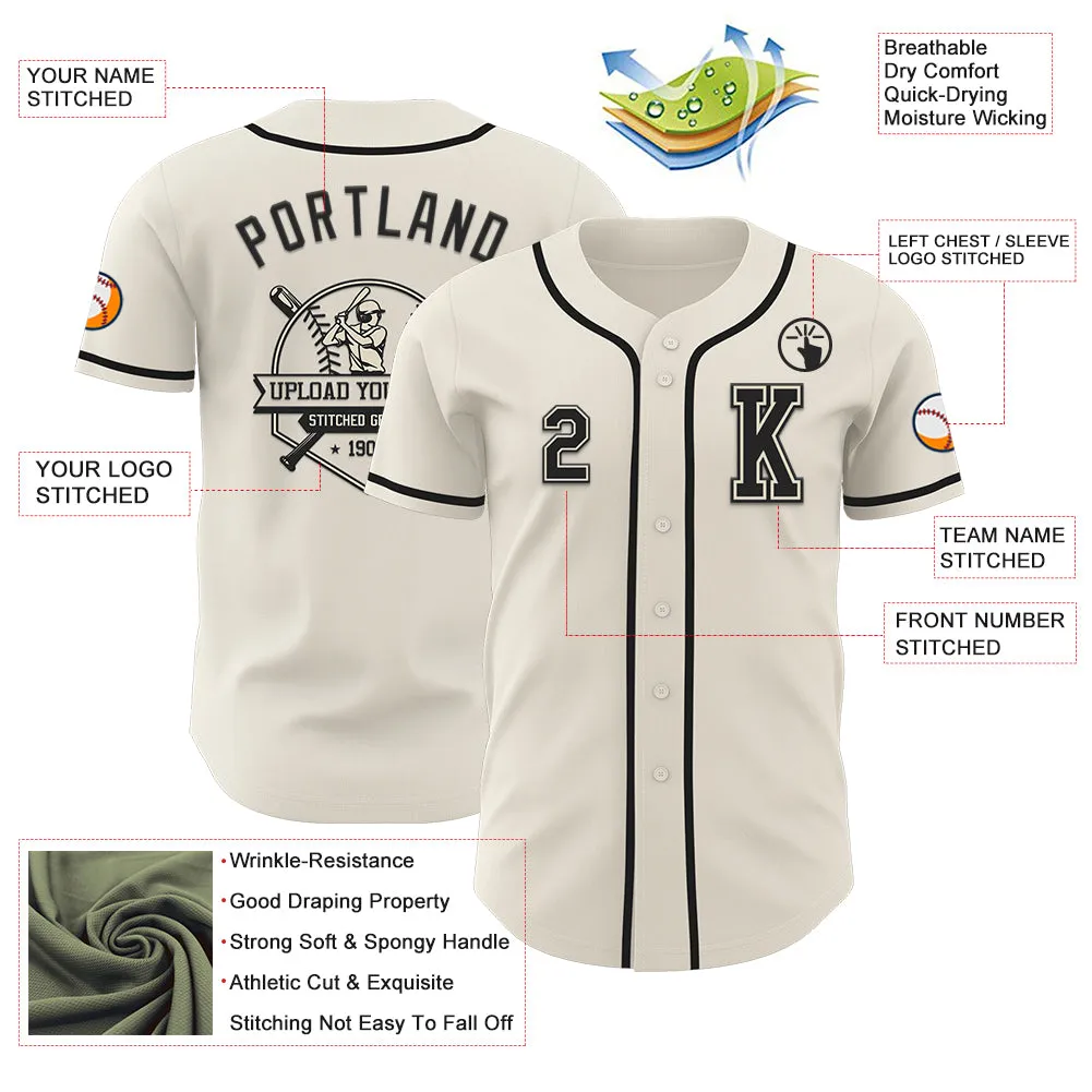 Custom Cream Black Authentic Baseball Jersey