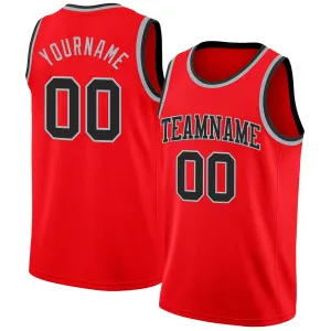 Custom Fire Red Black-Gray Authentic Basketball Jersey
