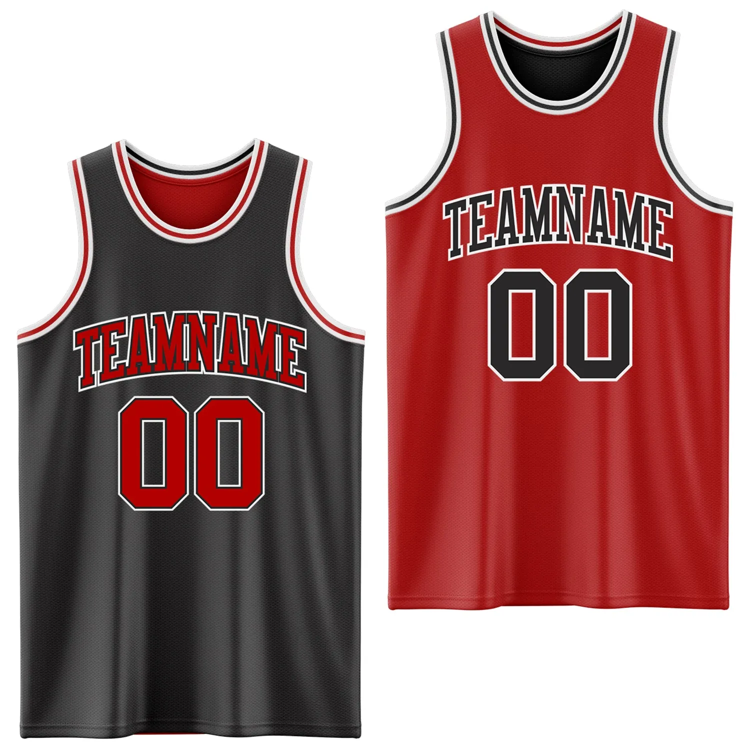 Custom Reversible Black Red-White Double Side Basketball Jersey