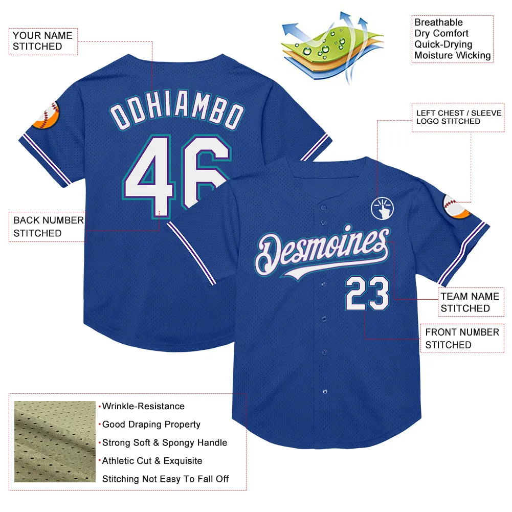 Custom Royal Purple-Teal Mesh Authentic Throwback Baseball Jersey