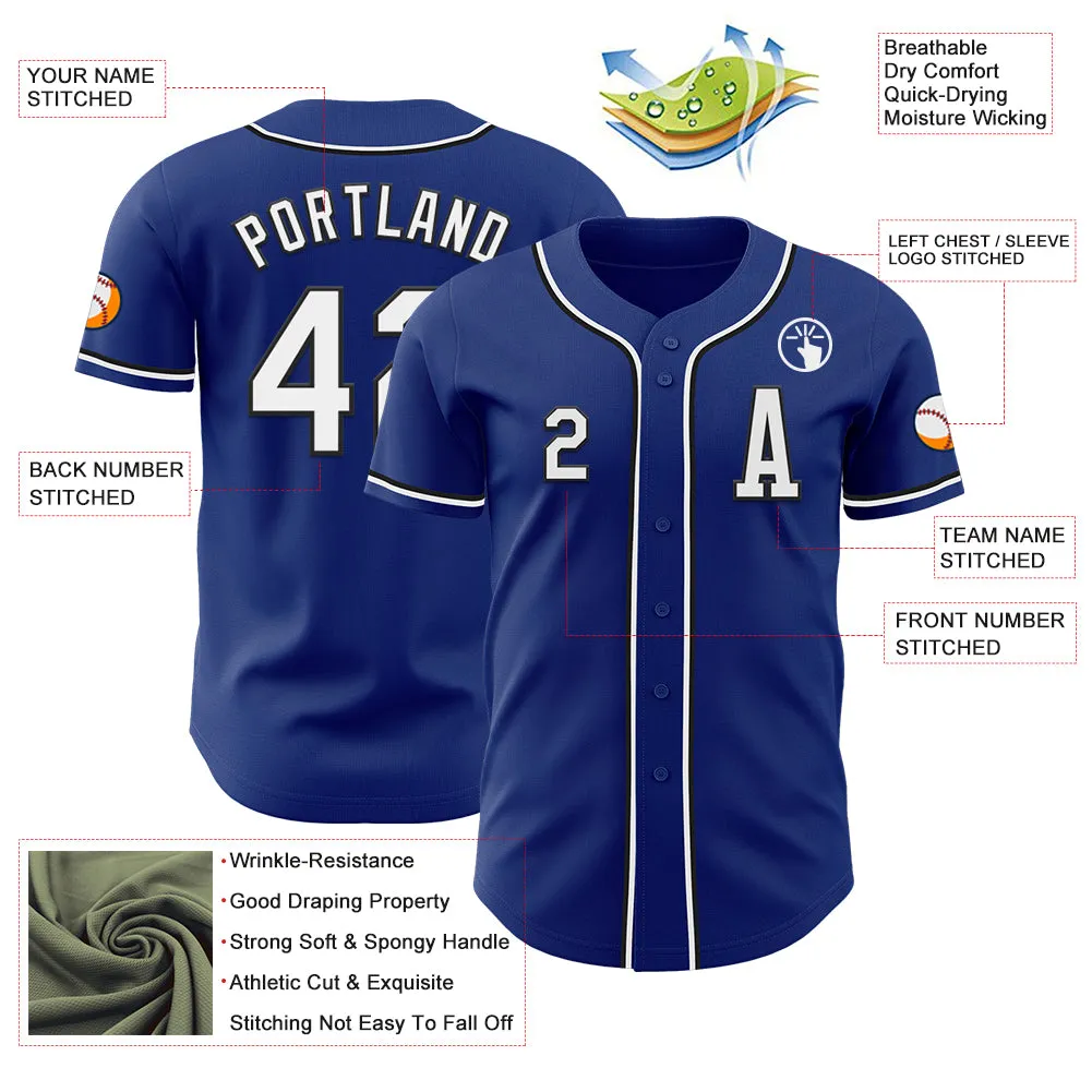 Custom Royal White-Black Authentic Baseball Jersey