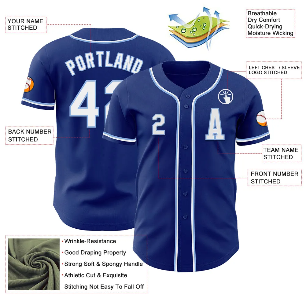 Custom Royal White-Light Blue Authentic Baseball Jersey