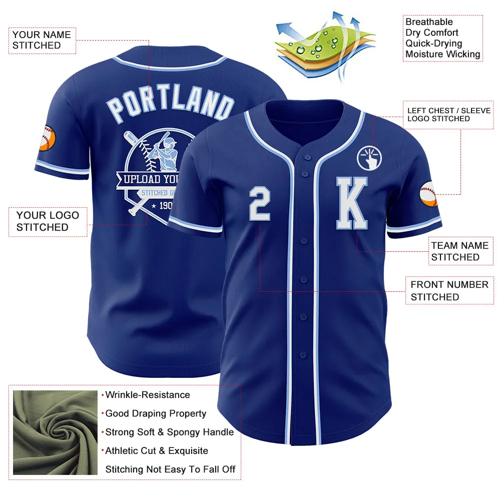 Custom Royal White-Light Blue Authentic Baseball Jersey