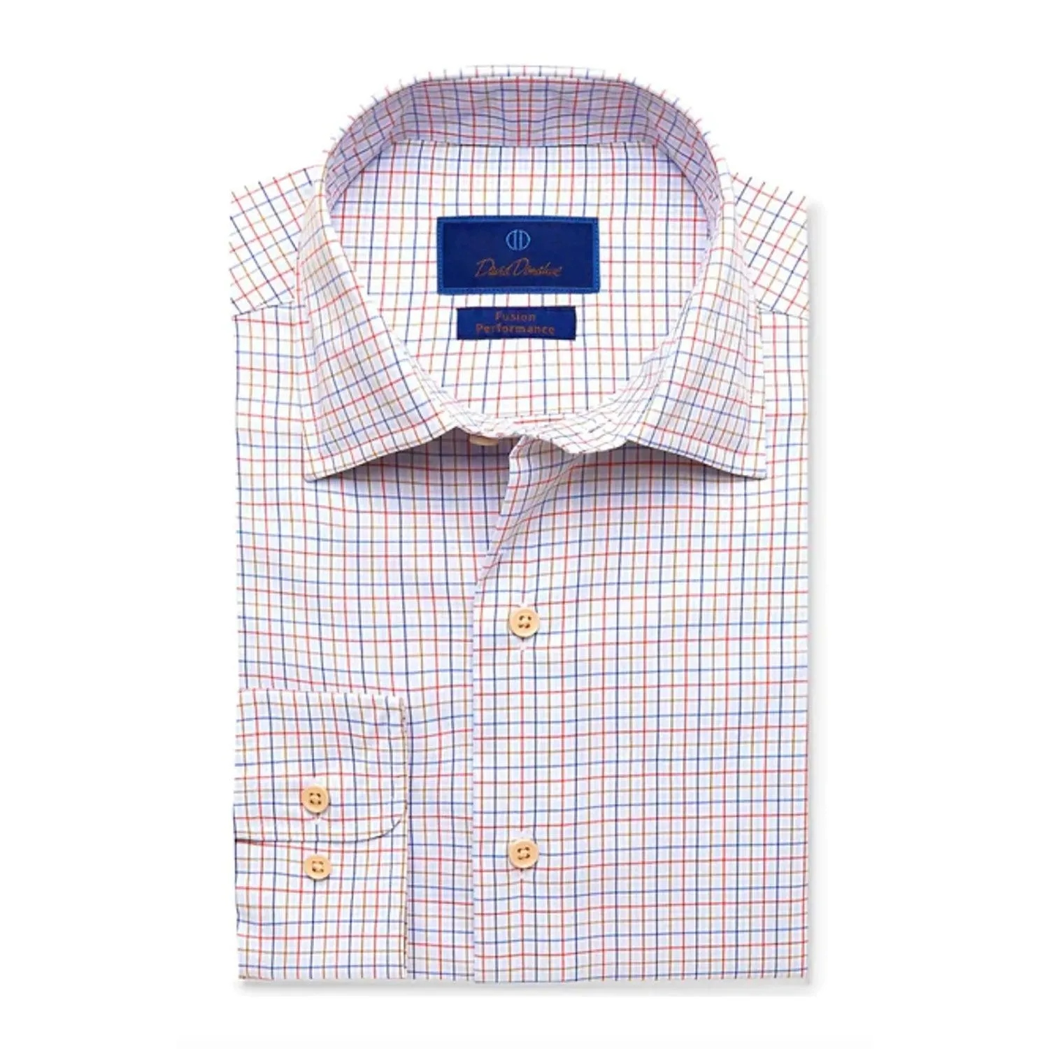 David Donahue Performance Fusion Shirt (Blue/Tan Check)