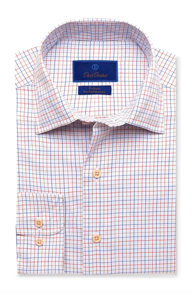 David Donahue Performance Fusion Shirt (Blue/Tan Check)