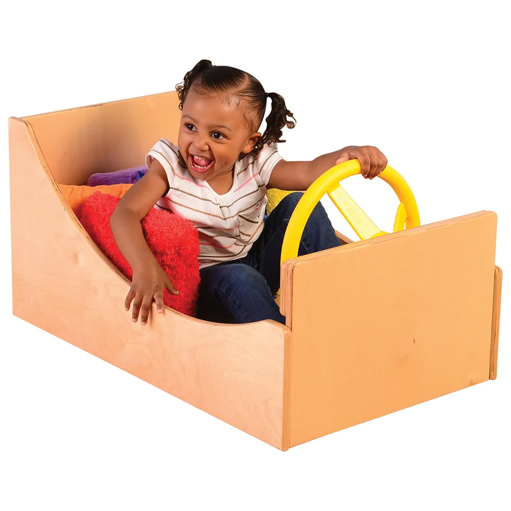 Get-In-'N-Go Imaginative Play Wooden Box with Steering Wheel & Buttons