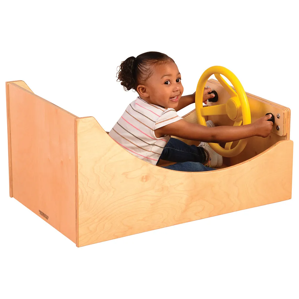 Get-In-'N-Go Imaginative Play Wooden Box with Steering Wheel & Buttons