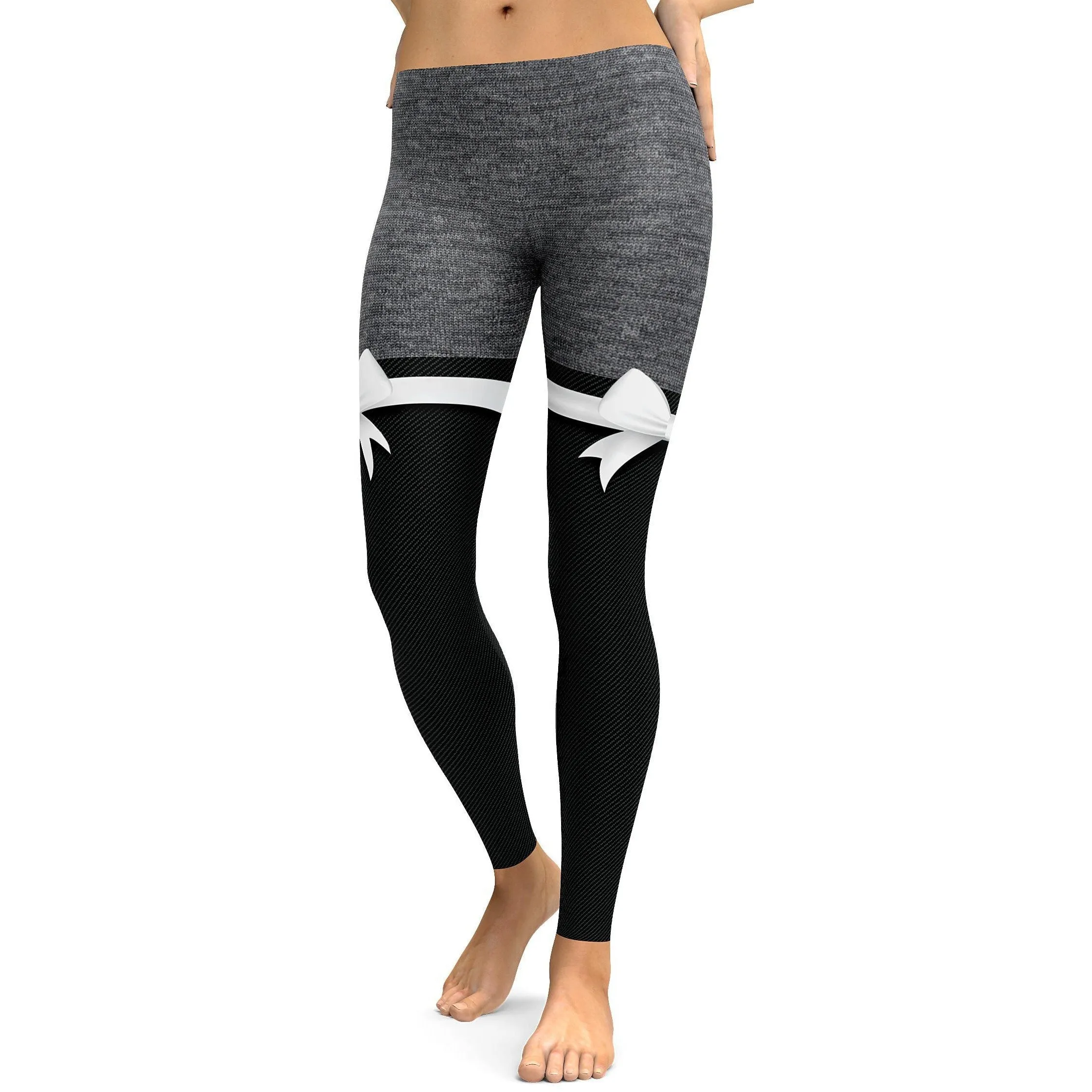 Grey Heathered Thigh High Bow Leggings