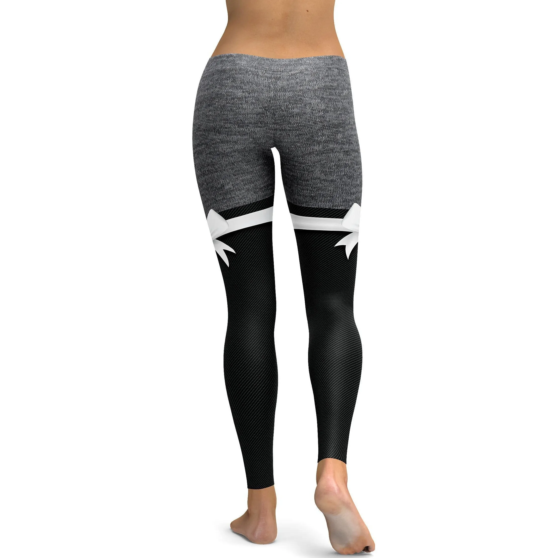Grey Heathered Thigh High Bow Leggings